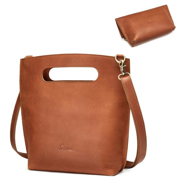 Vintage Genuine Leather Crossbody Bag Distressed Foldable Clutch Top c: - Picture 1 of 8